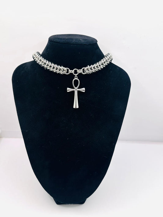 Silver Choker Cross Necklace