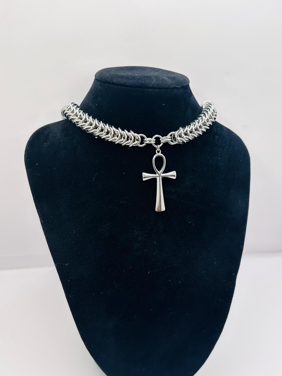 Silver Choker Cross Necklace