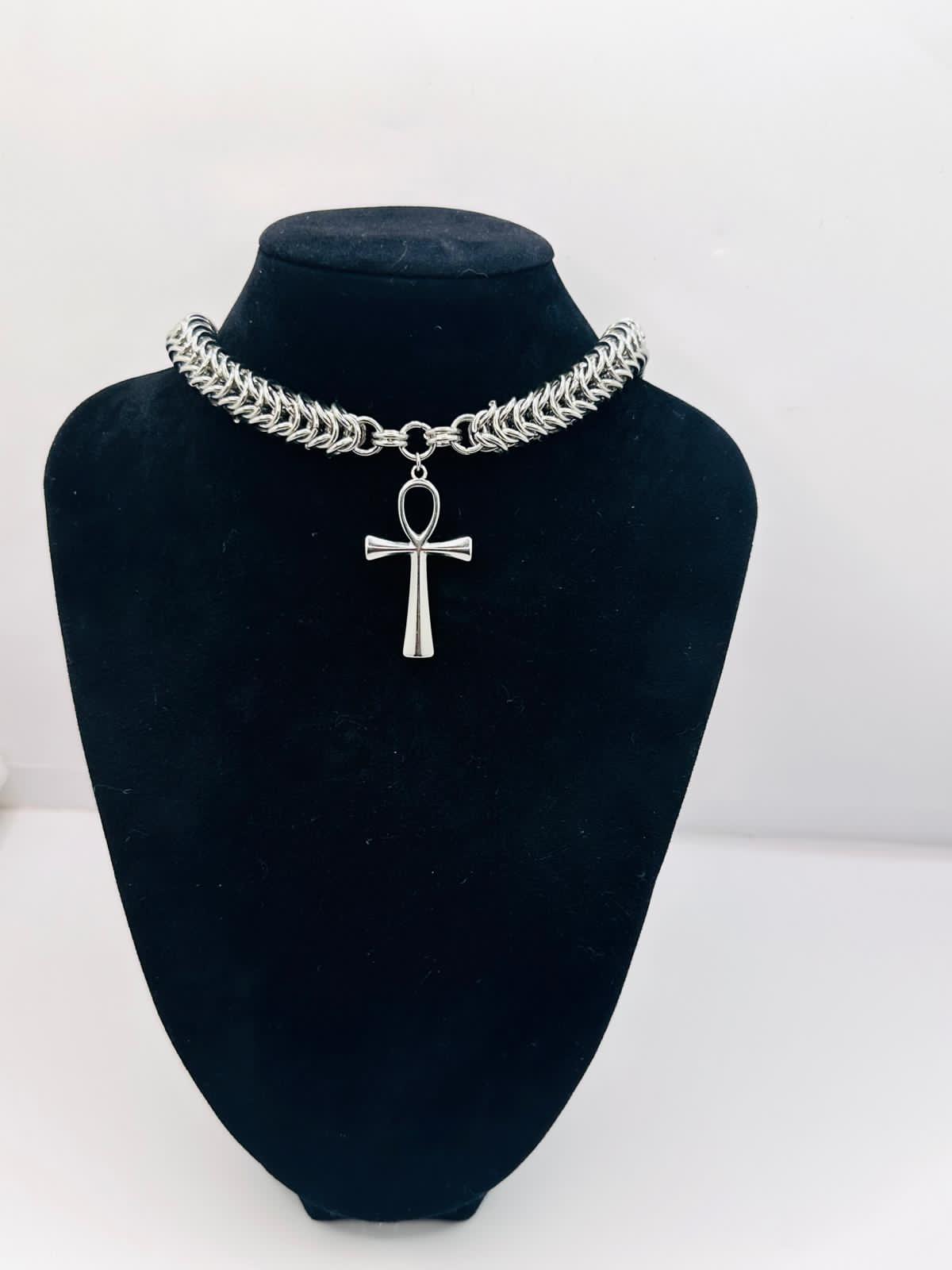 Silver Choker Cross Necklace
