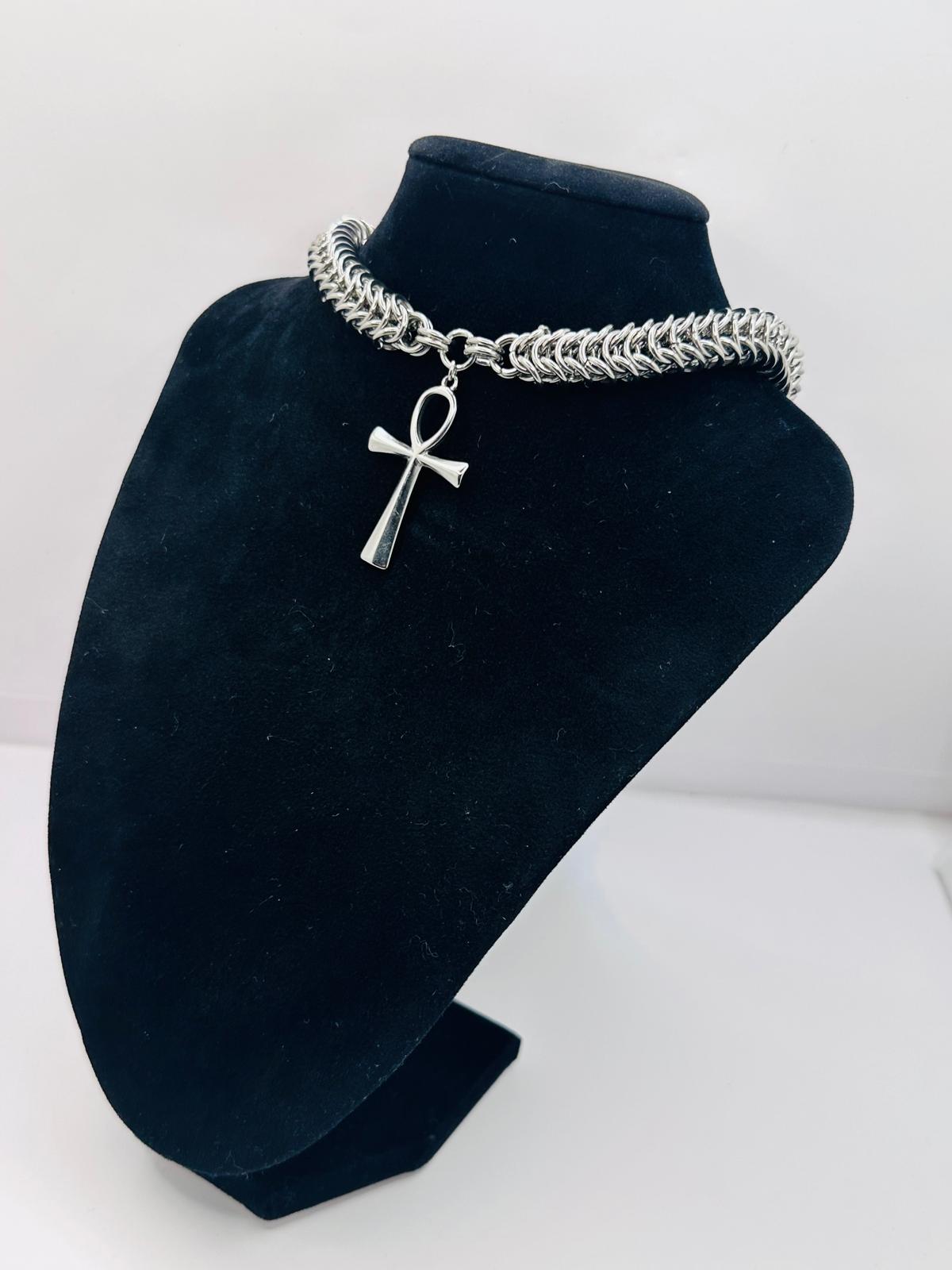 Silver Choker Cross Necklace