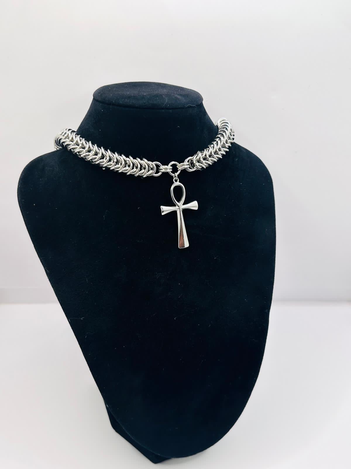 Silver Choker Cross Necklace