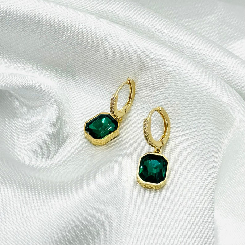 Emerald Huggie Hoop Earrings