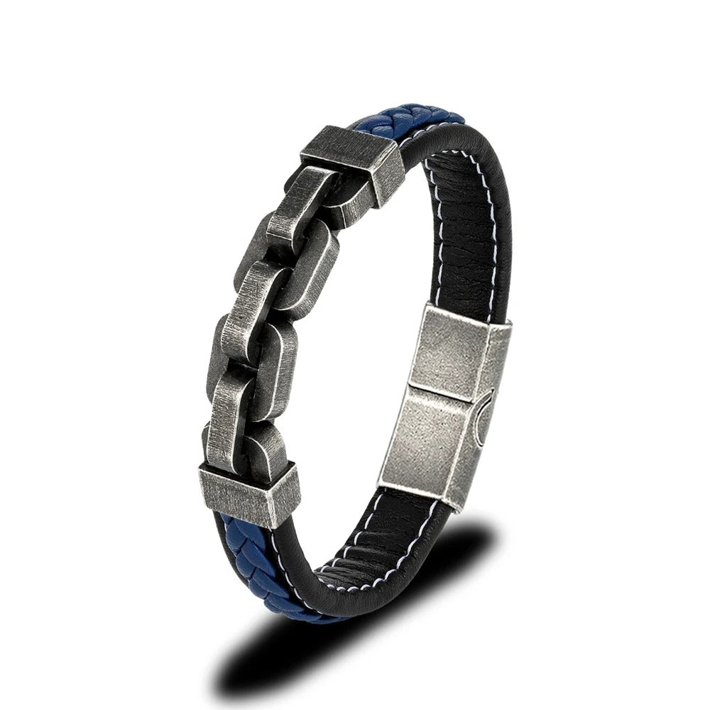 Bicycle Chain & Leather Men`s Bracelet