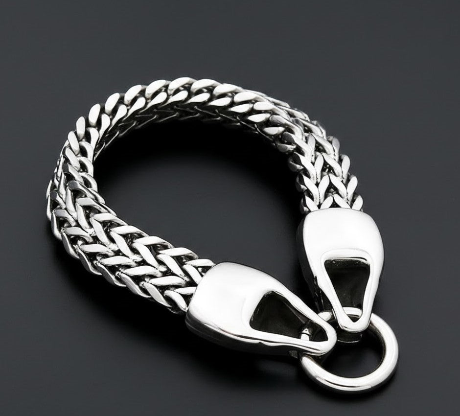 Silver Wolf Head Byzantine Chain Bracelet