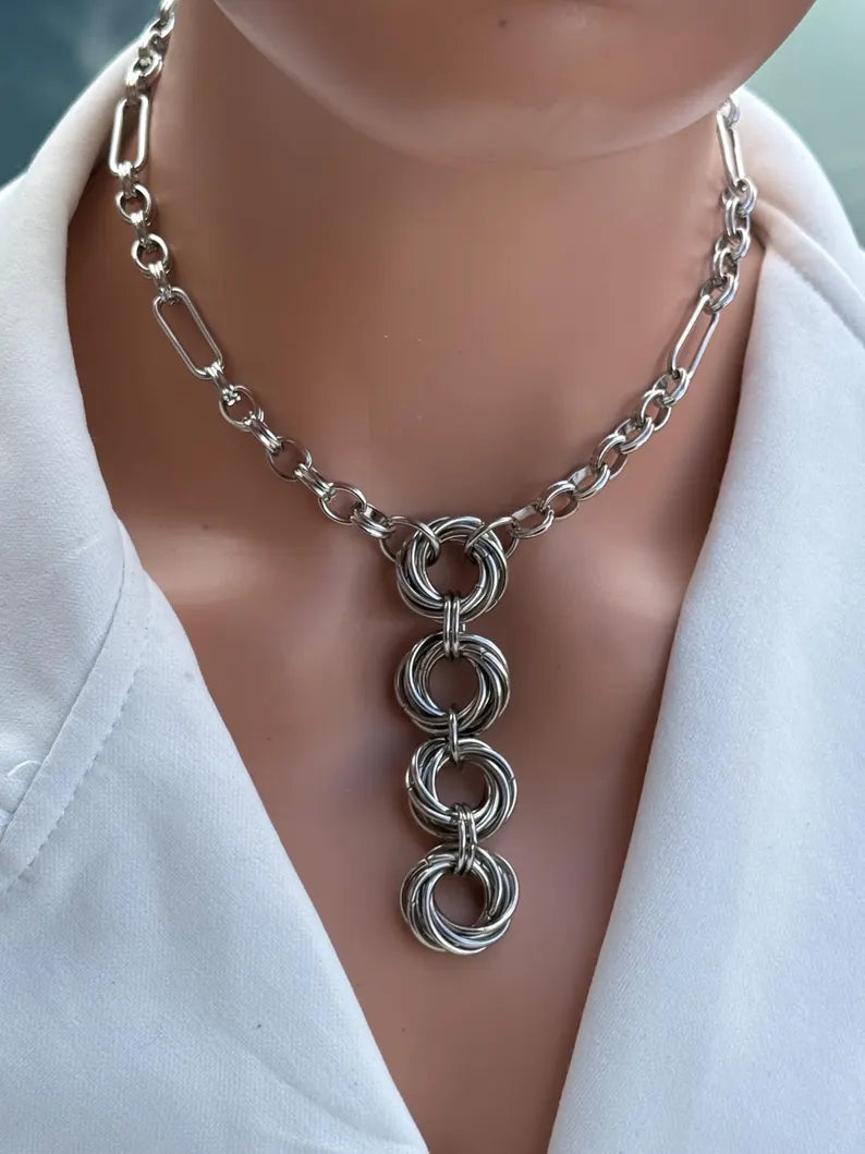 Silver Chainmail Drop Necklace Jewellery
