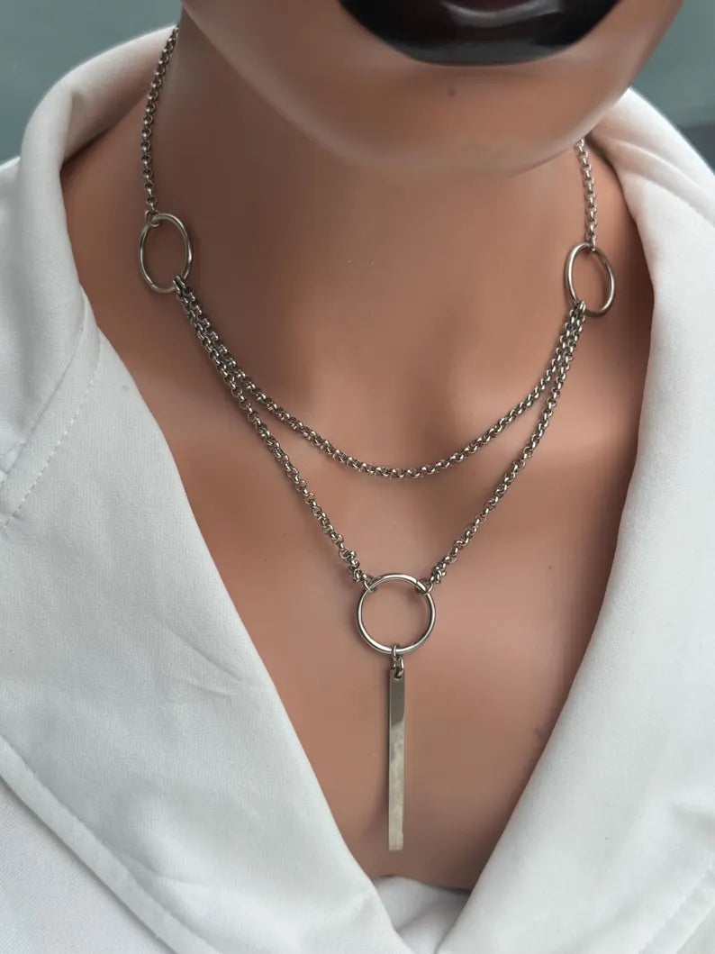 Double Chain O-Ring Drop Necklace
