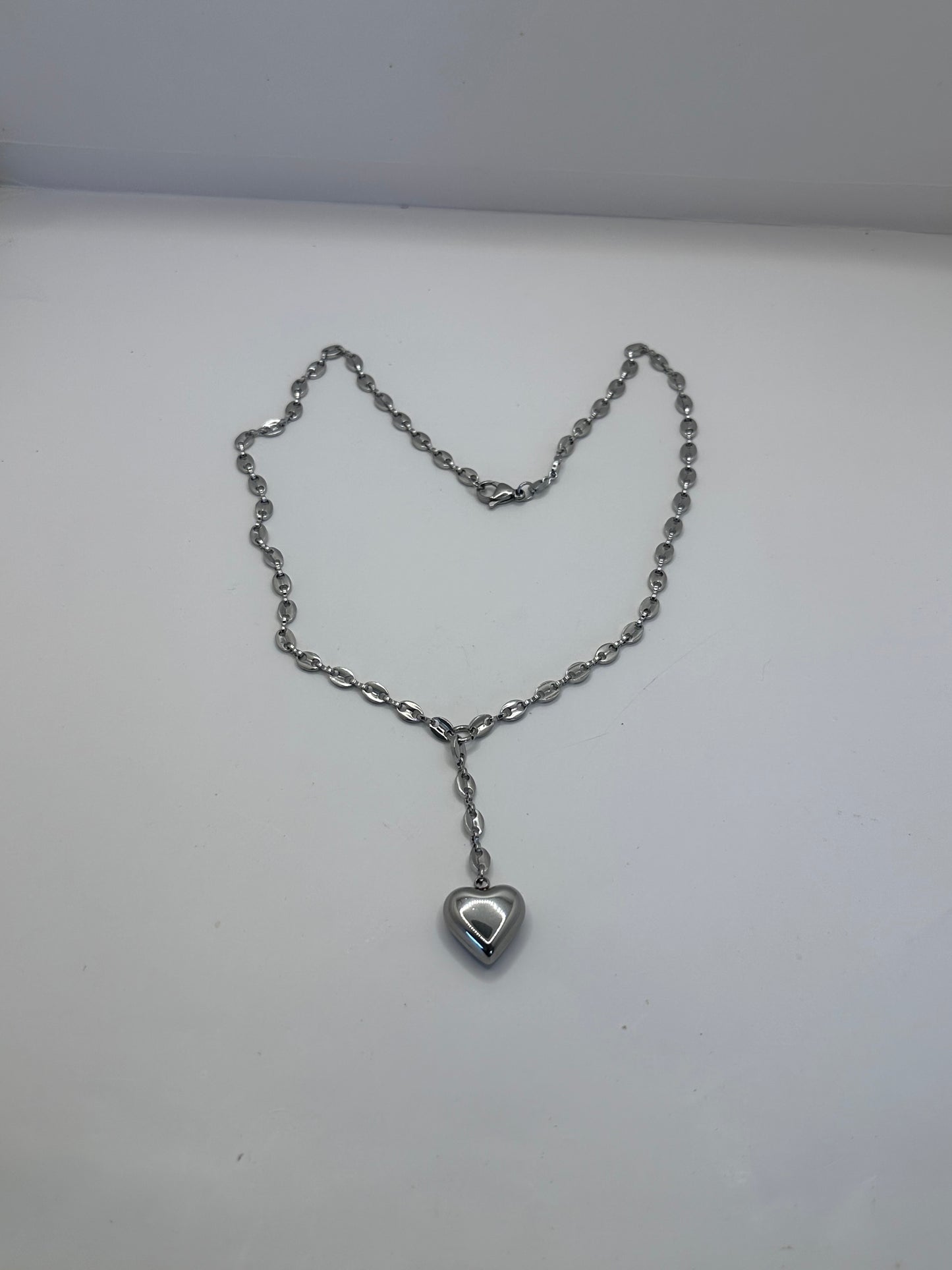 Dangling Heart Coffee Beans Lariat Silver Necklace