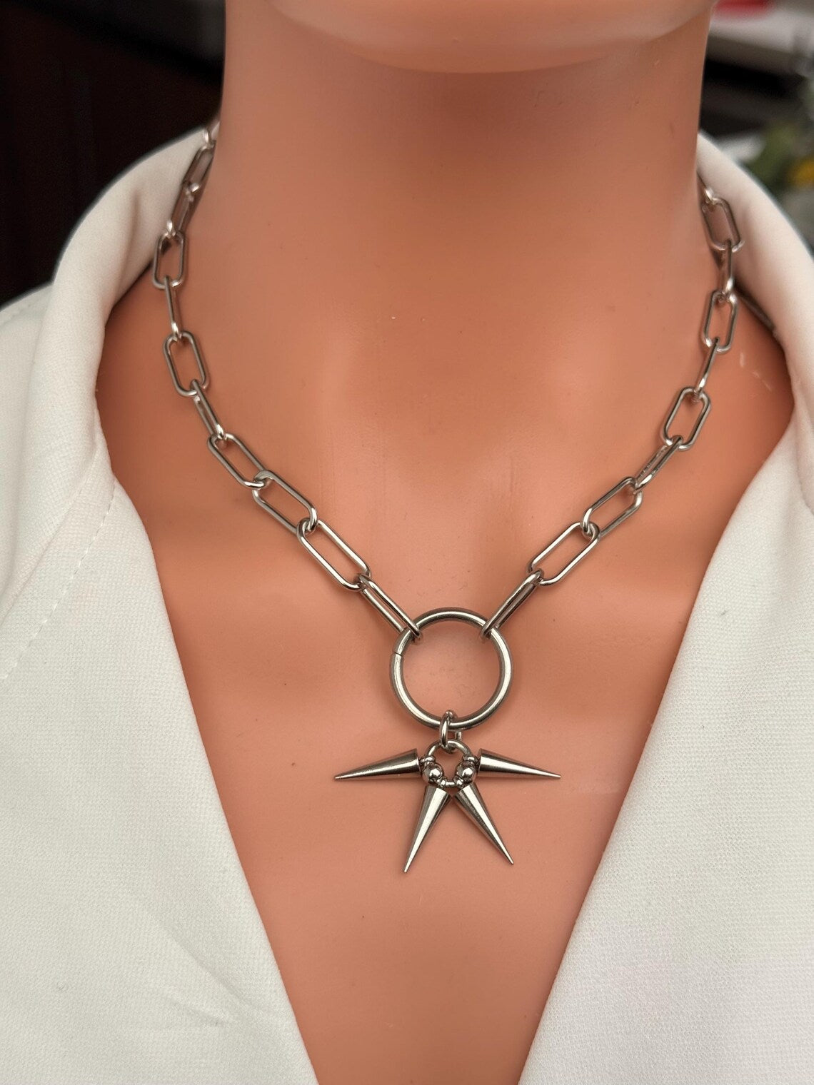 Silver Spike O-Ring Chain Necklace