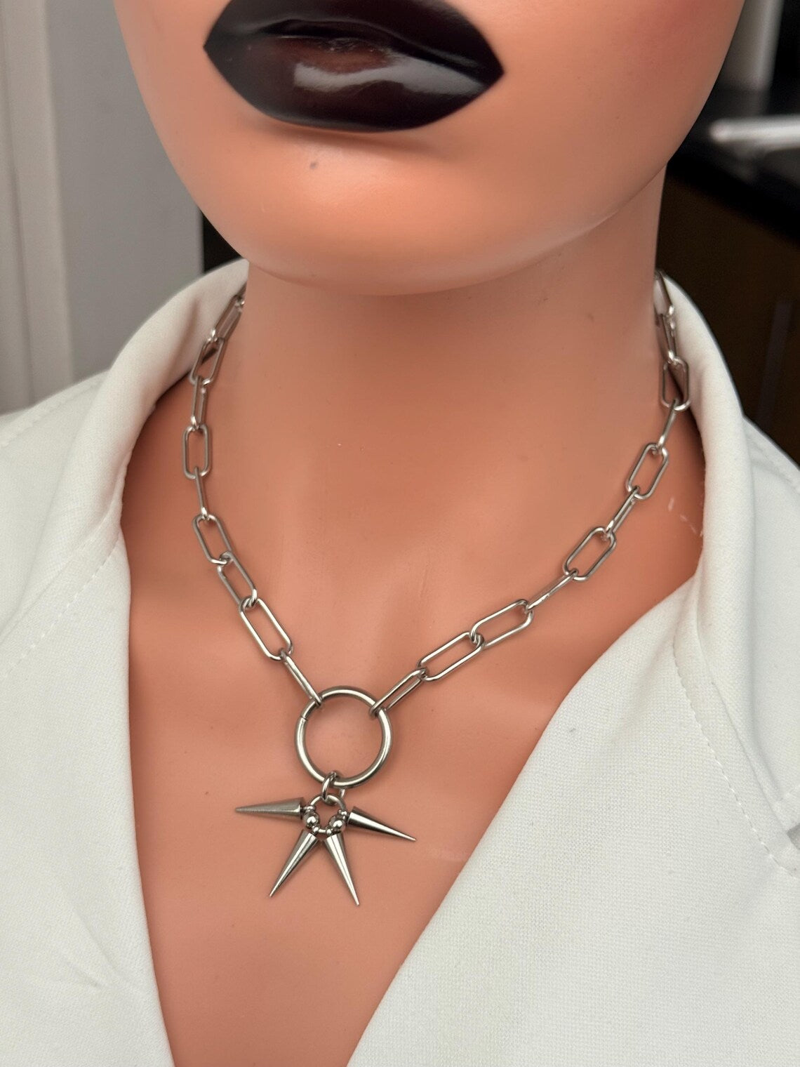 Silver Spike O-Ring Chain Necklace