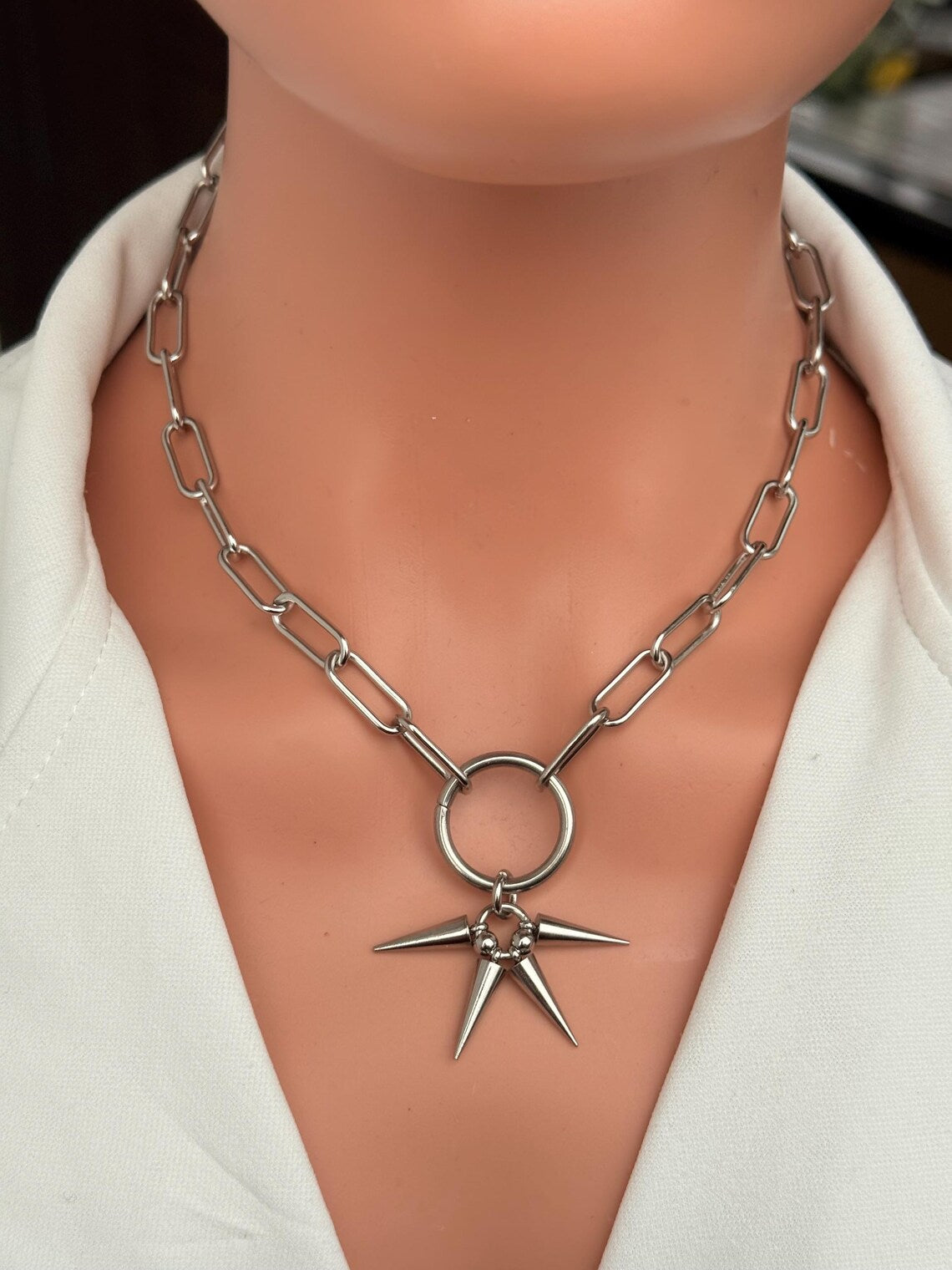 Silver Spike O-Ring Chain Necklace
