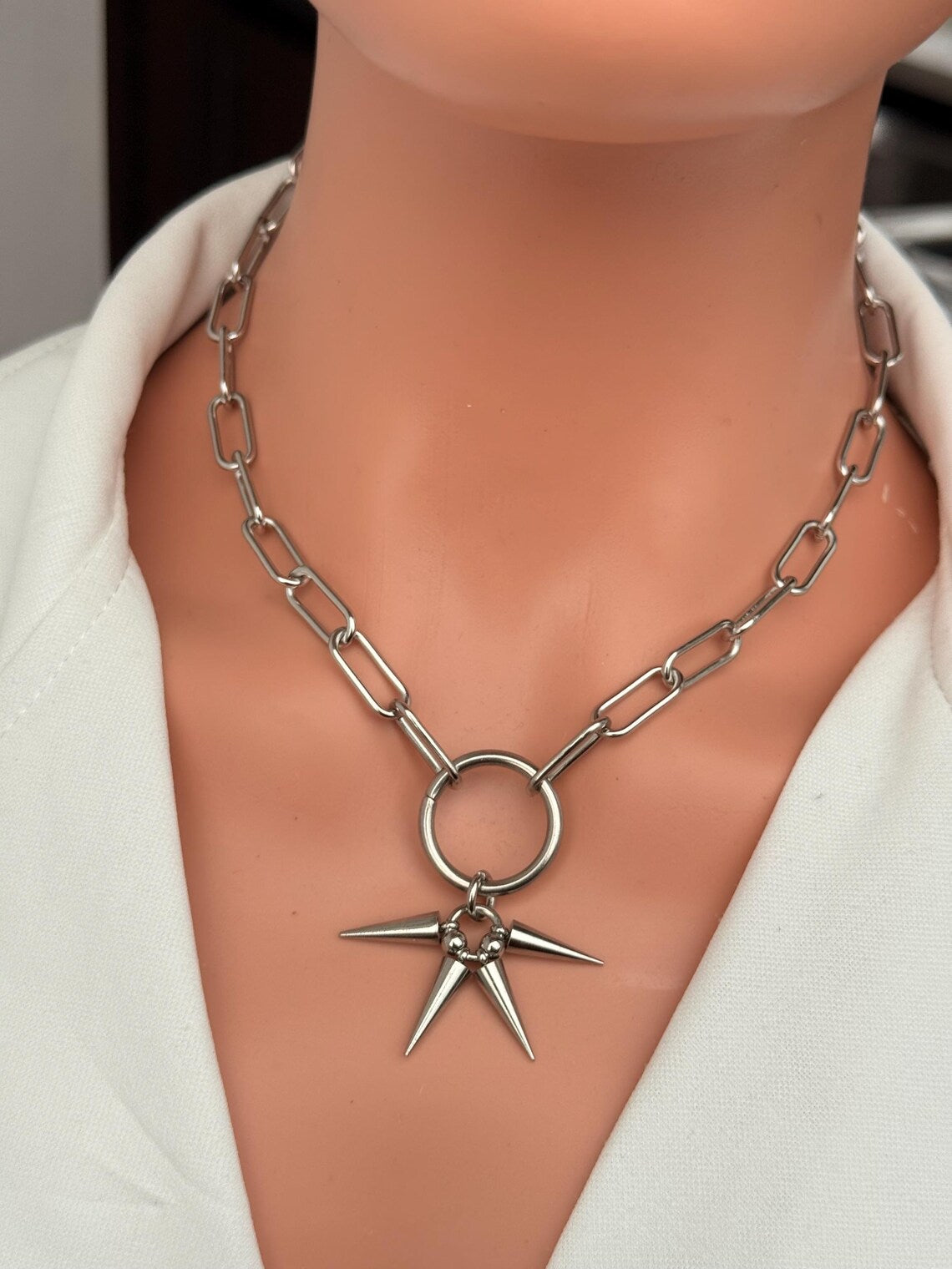 Silver Spike O-Ring Chain Necklace