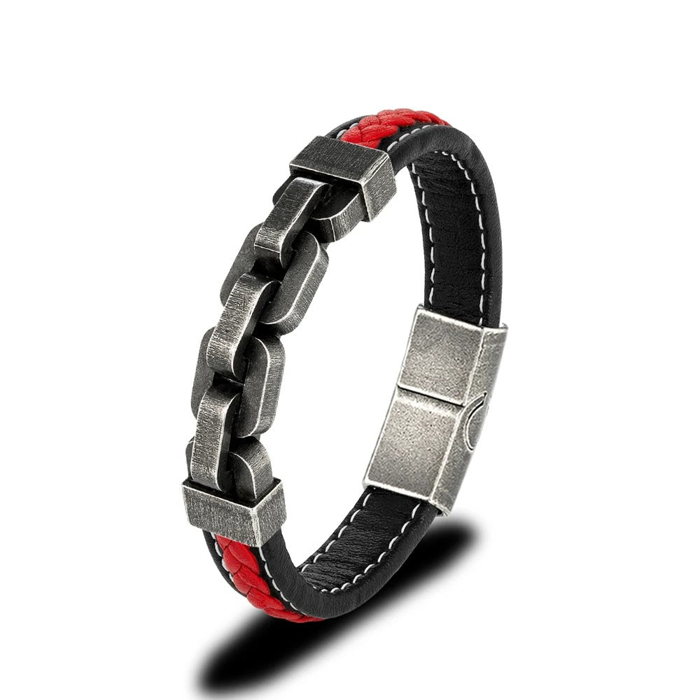 Bicycle Chain & Leather Men`s Bracelet