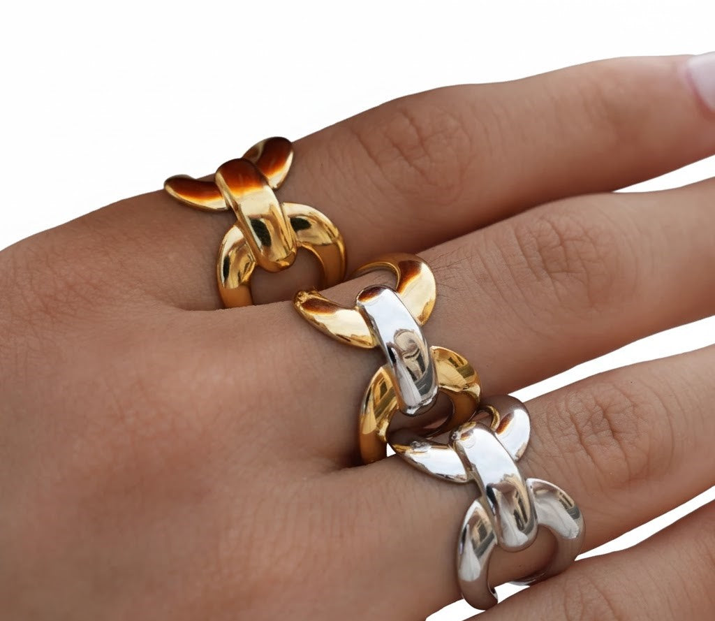 Women's Gold & Silver Statement Adjustable Ring
