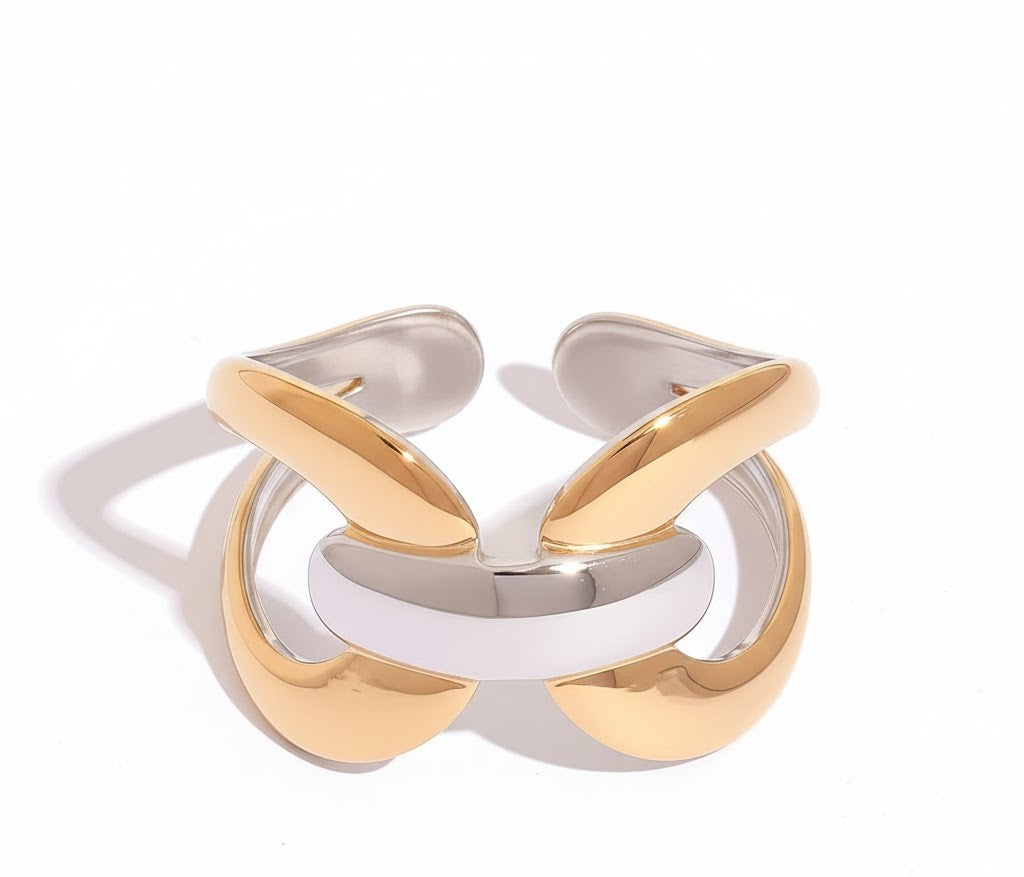 Women's Gold & Silver Statement Adjustable Ring