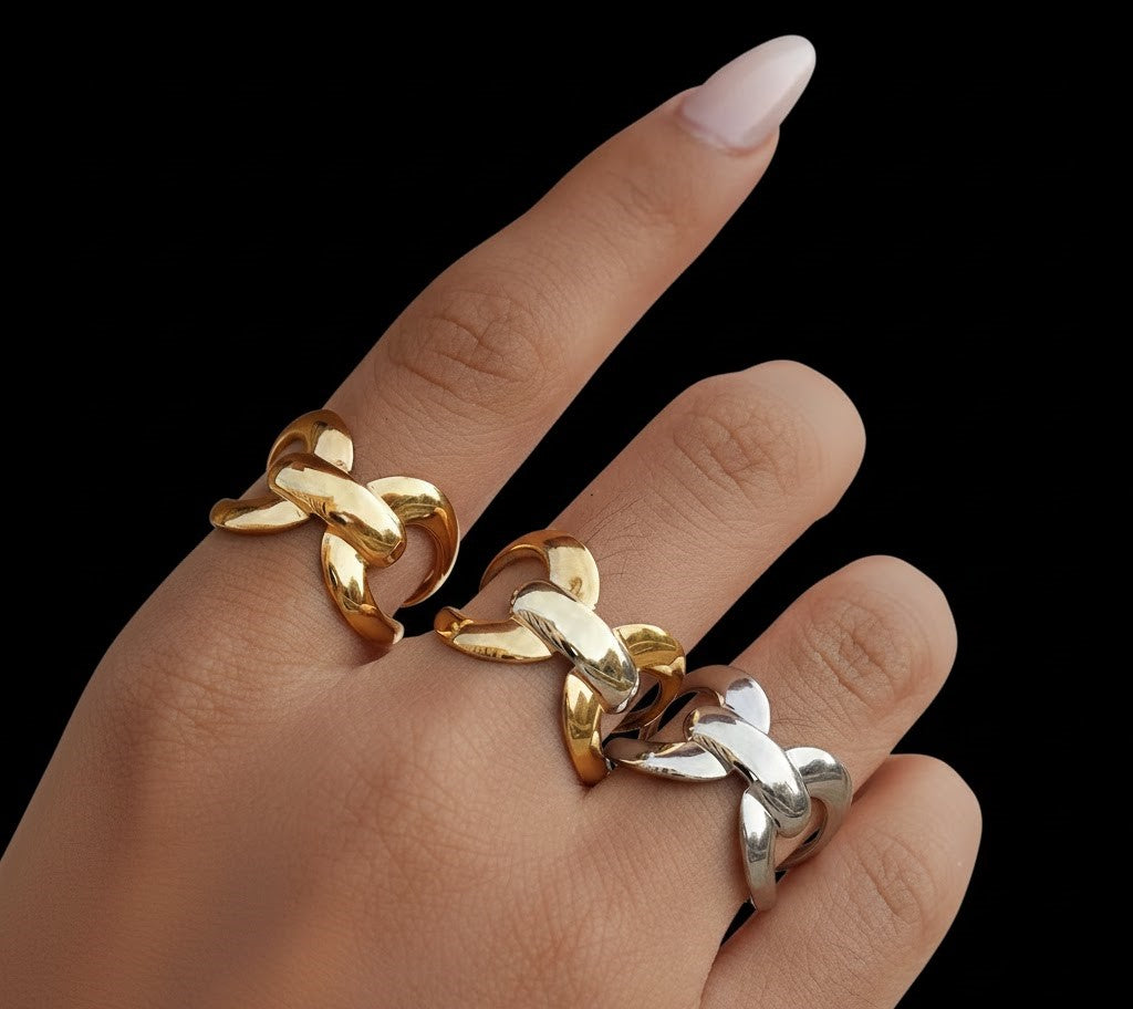 Women's Gold & Silver Statement Adjustable Ring