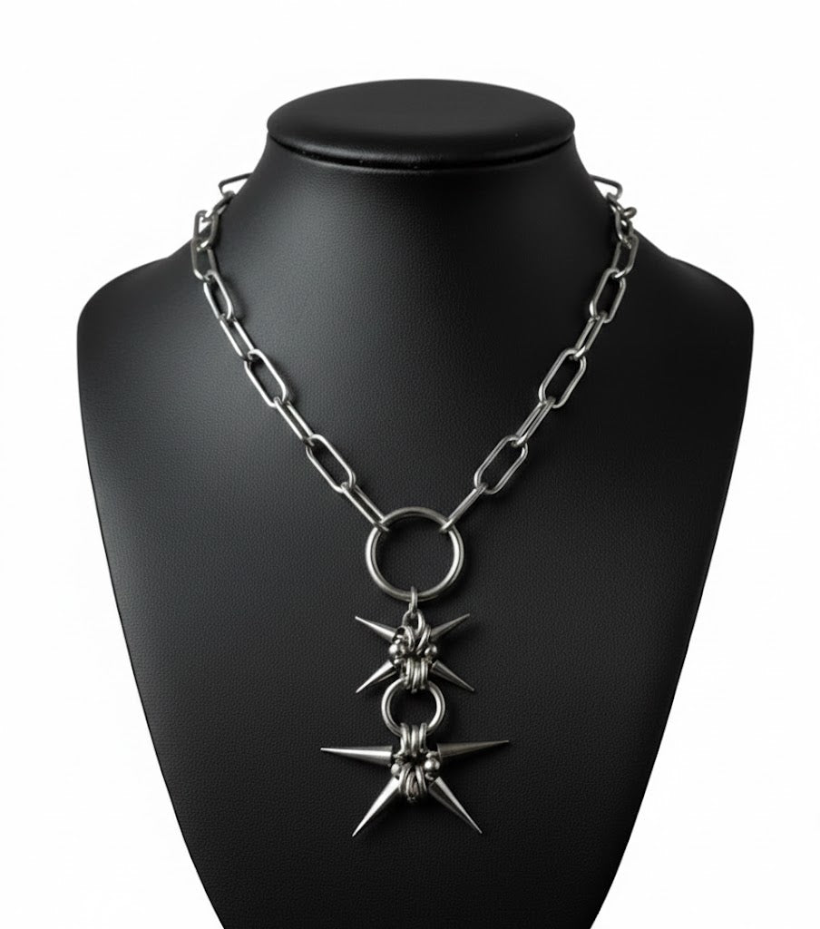 Silver Spiked Star Chain Necklace