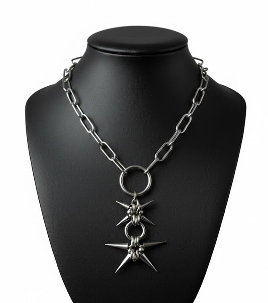 Silver Spiked Star Chain Necklace