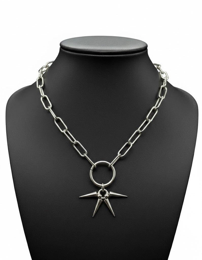 Silver Spike O-Ring Chain Necklace