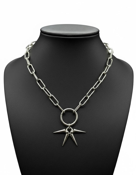 Silver Spike O-Ring Chain Necklace