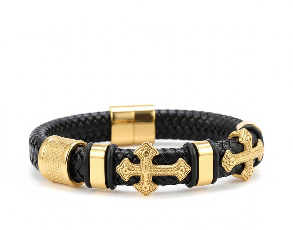 Men’s Black Leather Cross Bracelet Jewellery