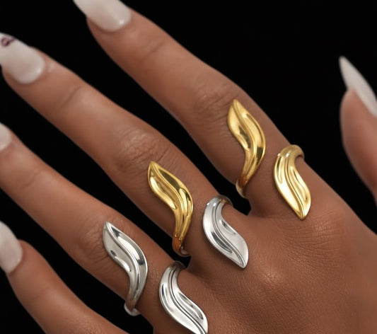 Gold & Silver Wave Open Women`s Ring