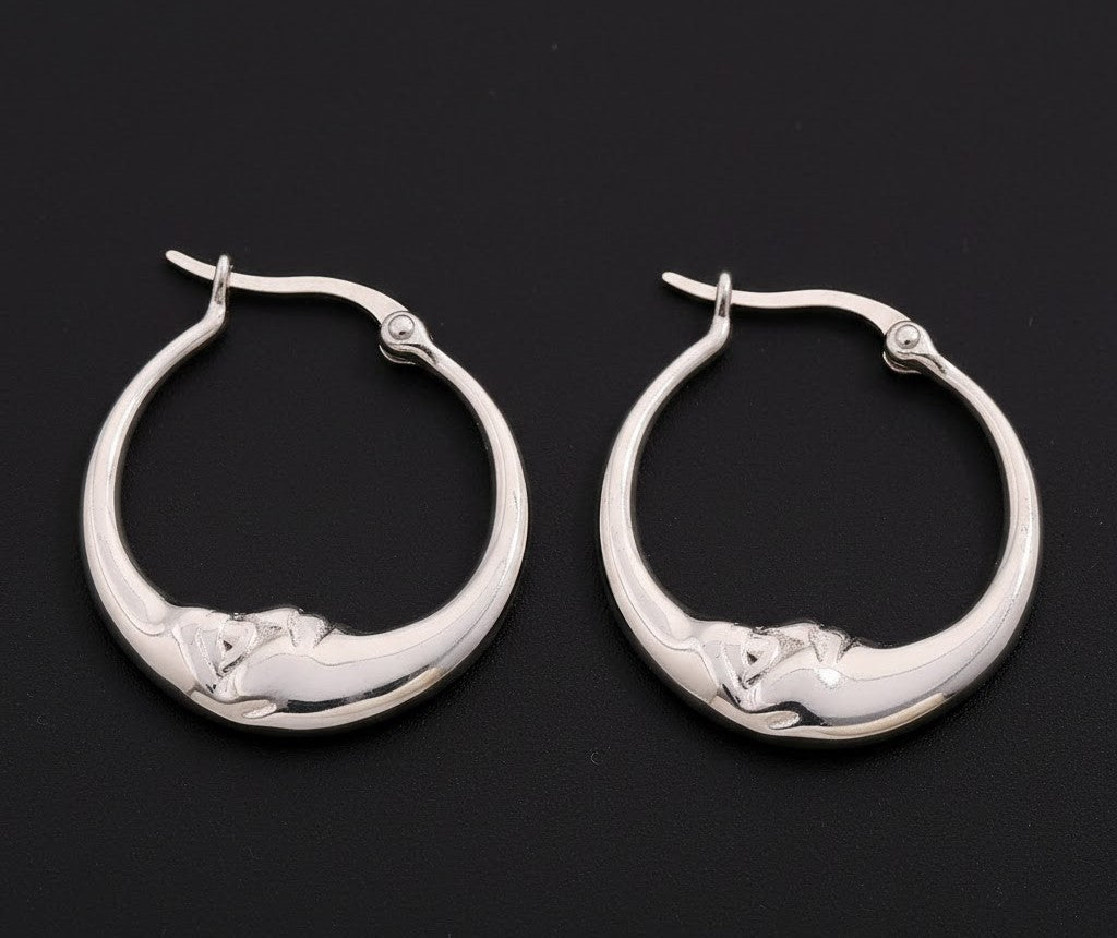 Moon Face Hoop Statement Earrings