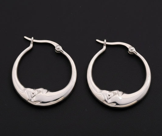 Moon Face Hoop Statement Earrings