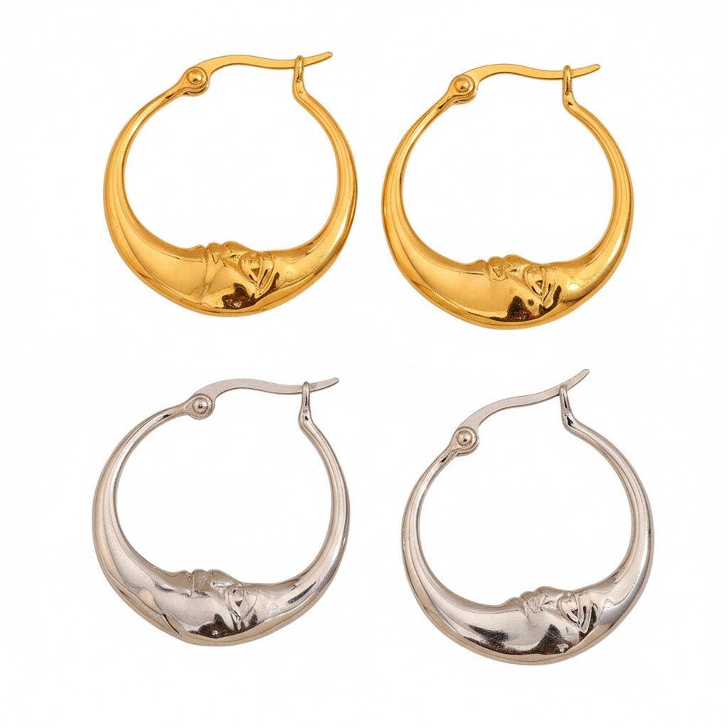 Moon Face Hoop Statement Earrings