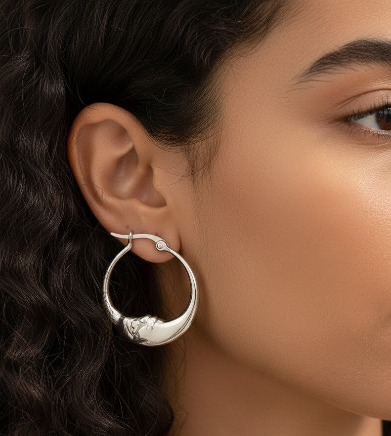 Moon Face Hoop Statement Earrings
