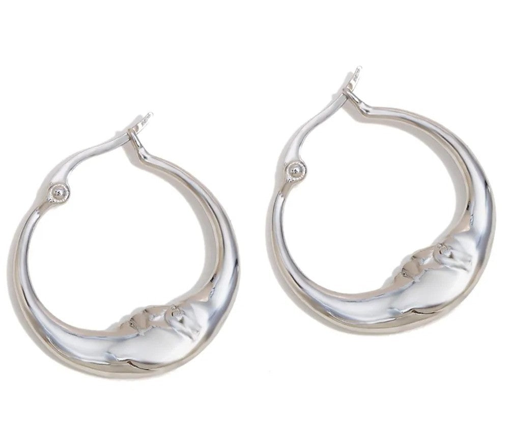 Moon Face Hoop Statement Earrings