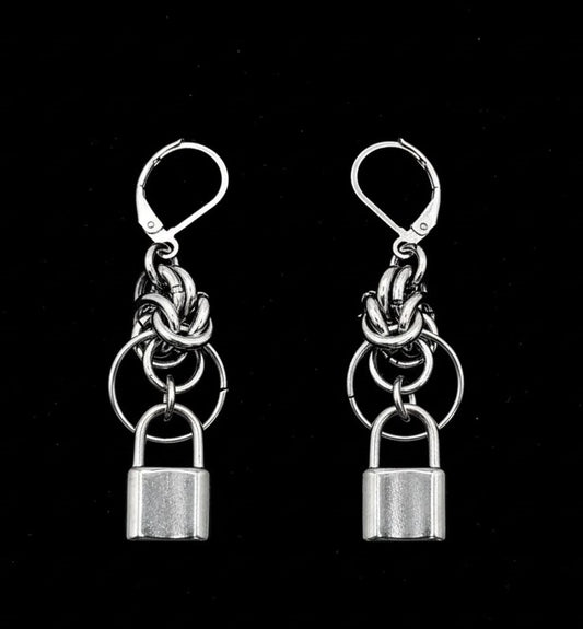 Padlock Chainmail Drop Earrings