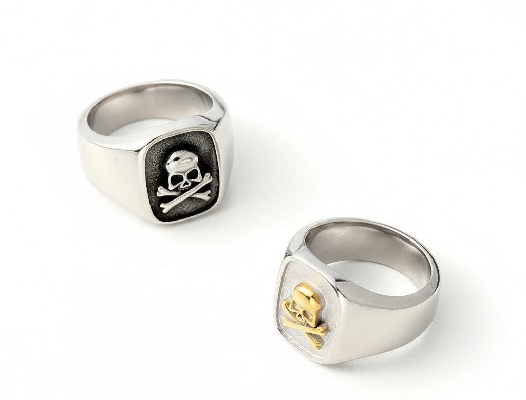 Silver Skull Crossbones Signet Ring