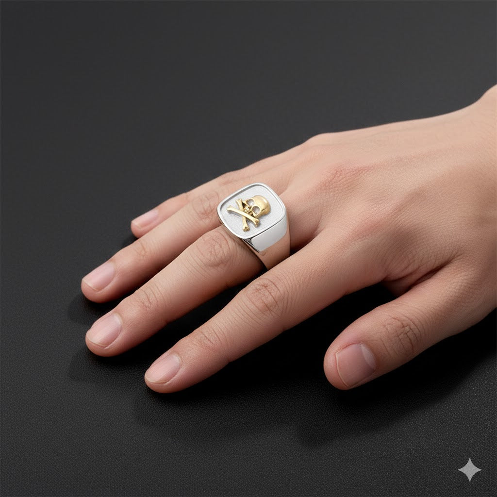 Silver Skull Crossbones Signet Ring