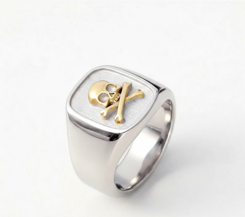 Silver Skull Crossbones Signet Ring