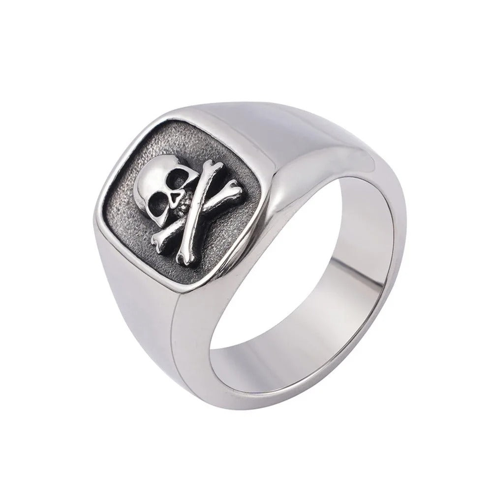 Silver Skull Crossbones Signet Ring