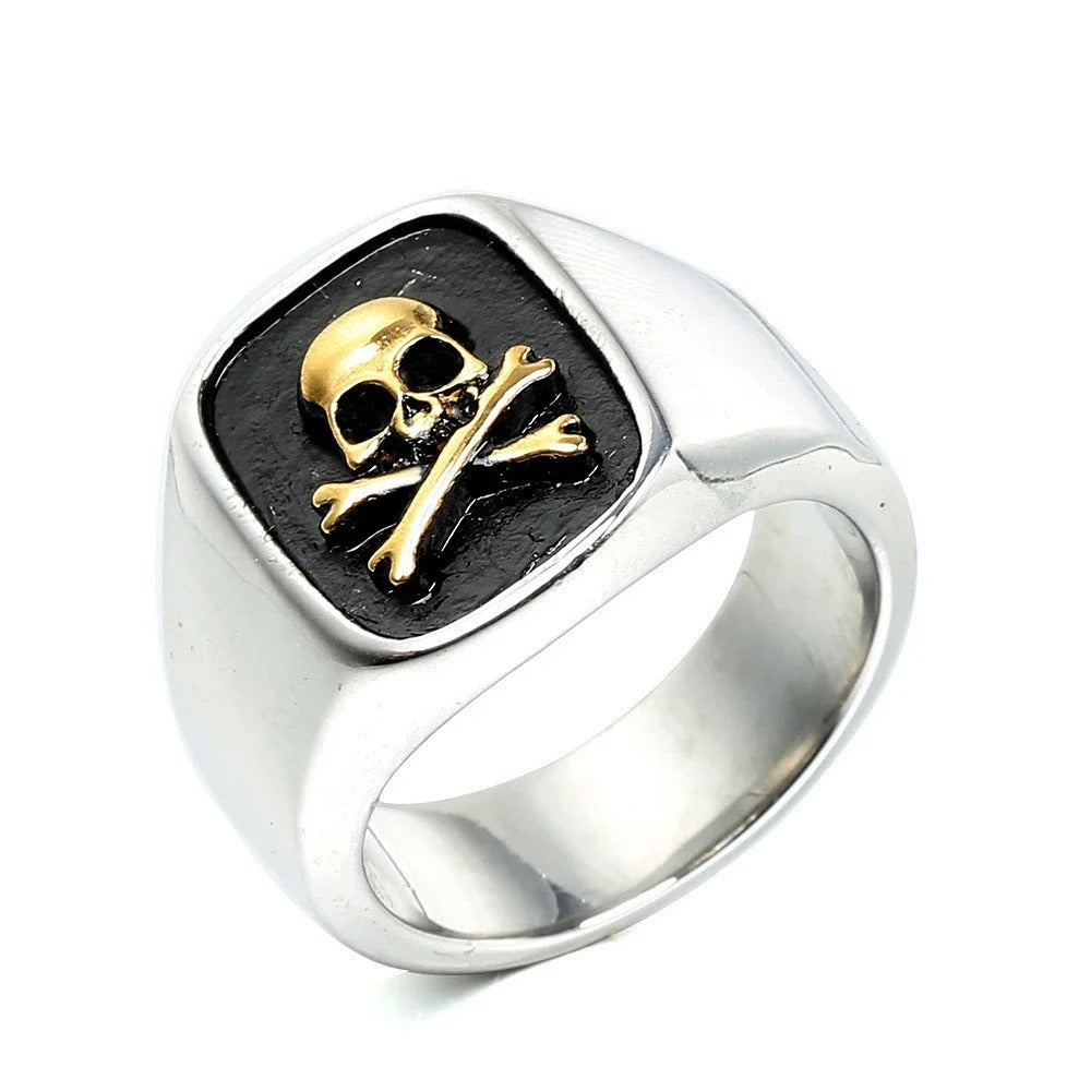 Silver Skull Crossbones Signet Ring