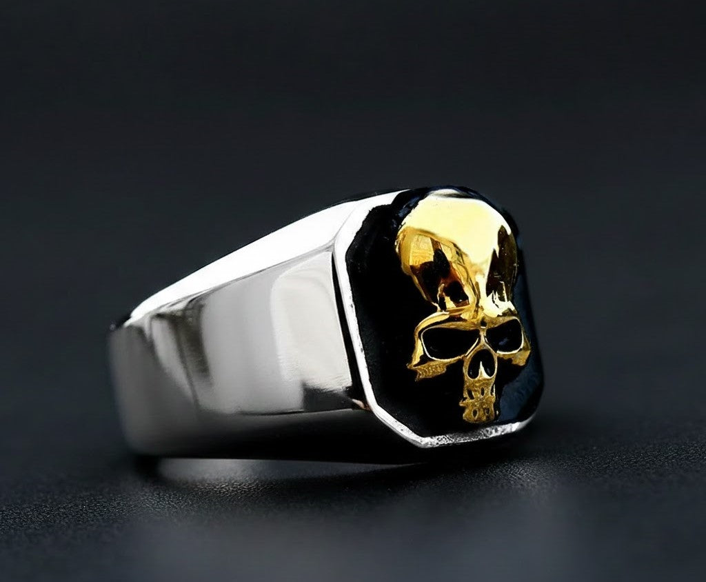 Gold Skull Signet Ring Men's Jewellery