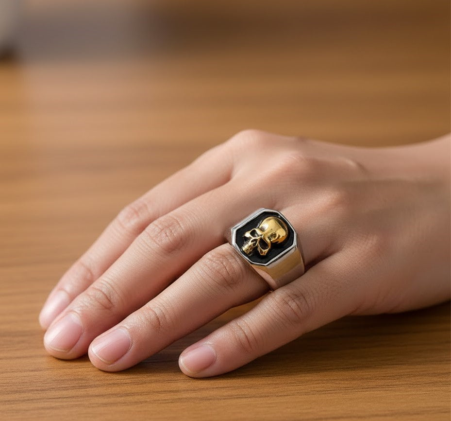 Gold Skull Signet Ring Men's Jewellery