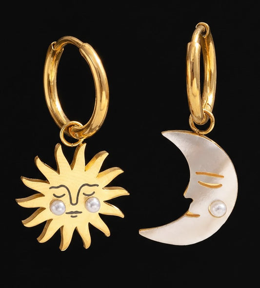 Sun and Moon Mismatched Hoop Earrings