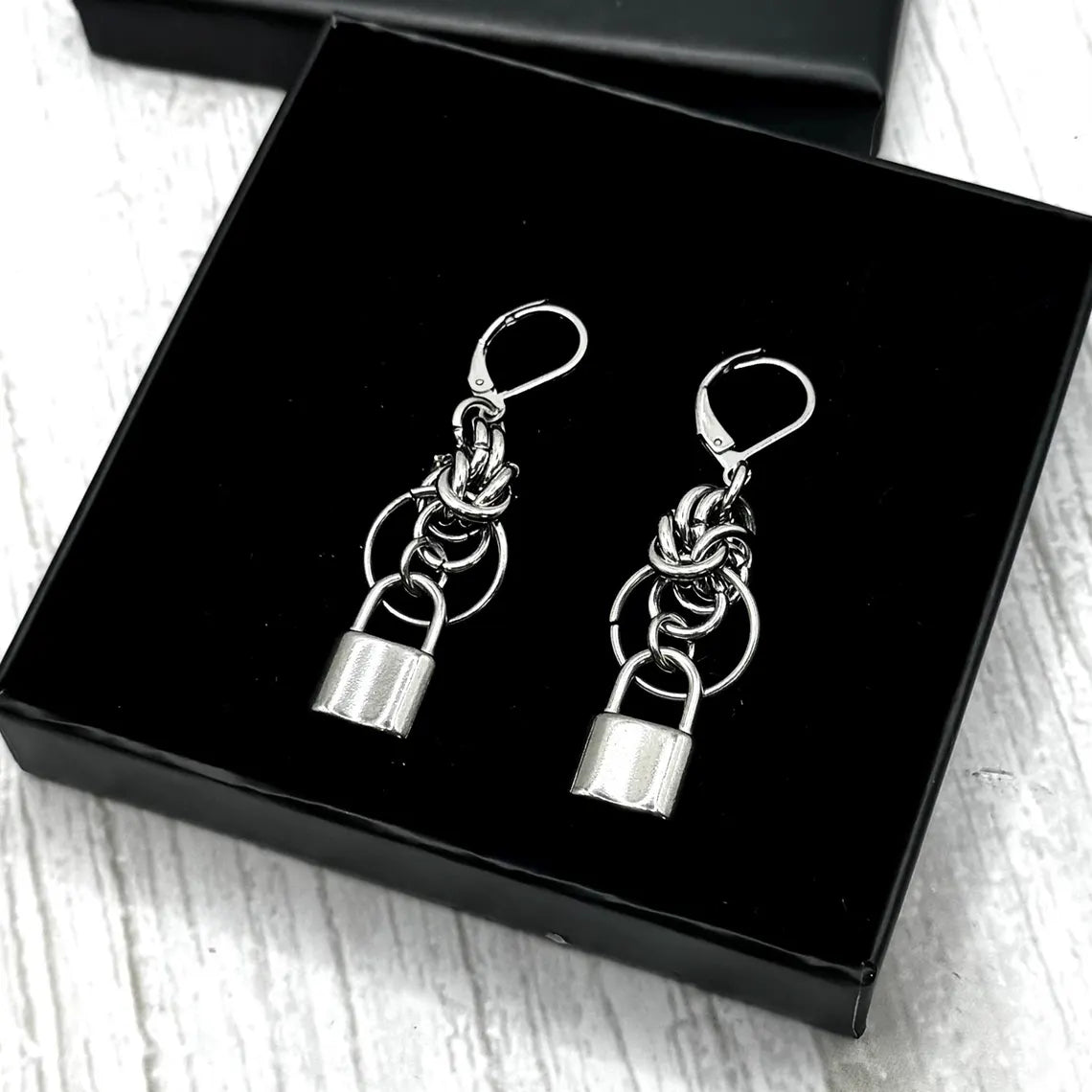 Padlock Chainmail Drop Earrings