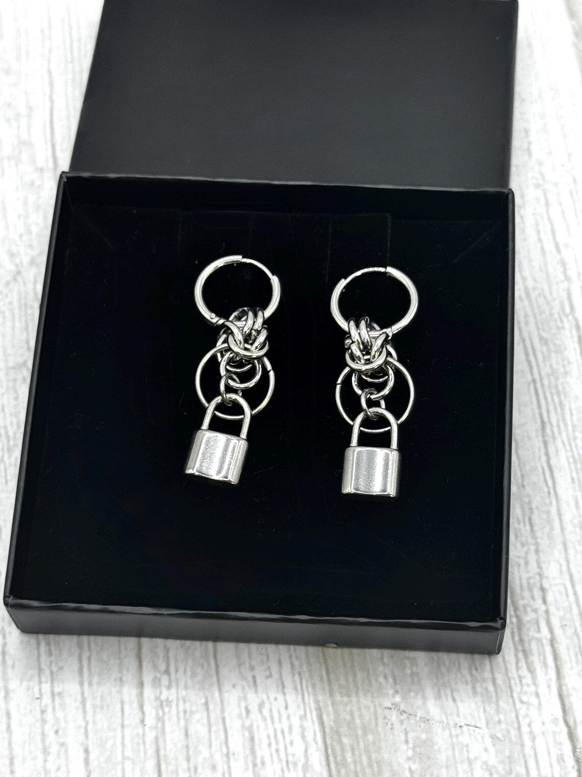 Padlock Chainmail Drop Earrings
