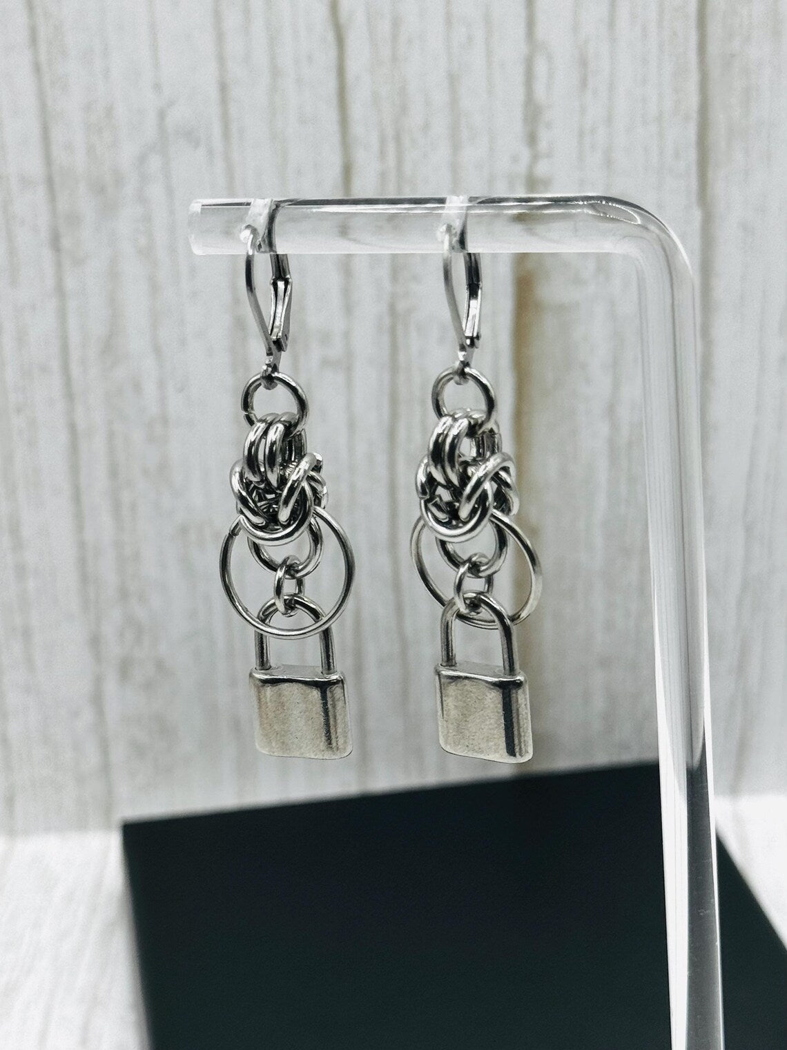 Padlock Chainmail Drop Earrings