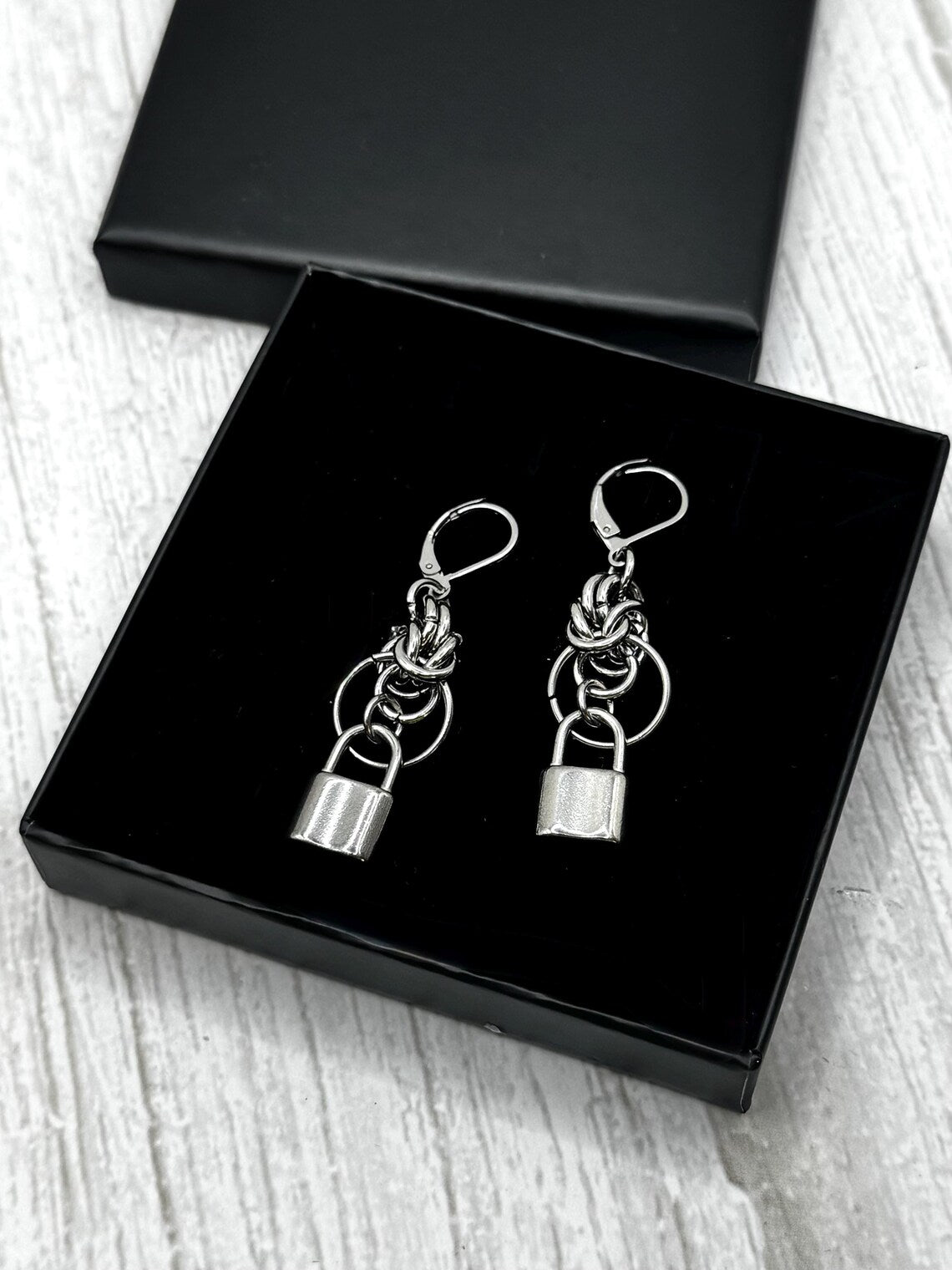 Padlock Chainmail Drop Earrings