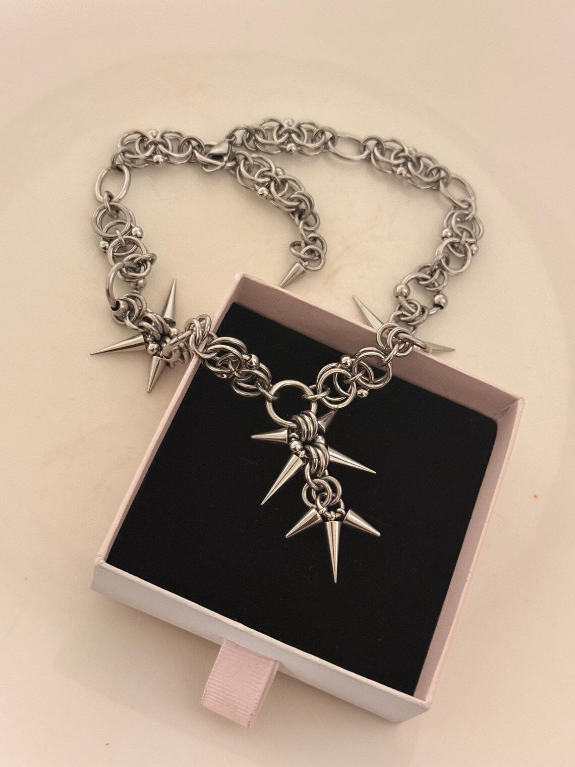 Silver Spiked Star Choker Chain Necklace