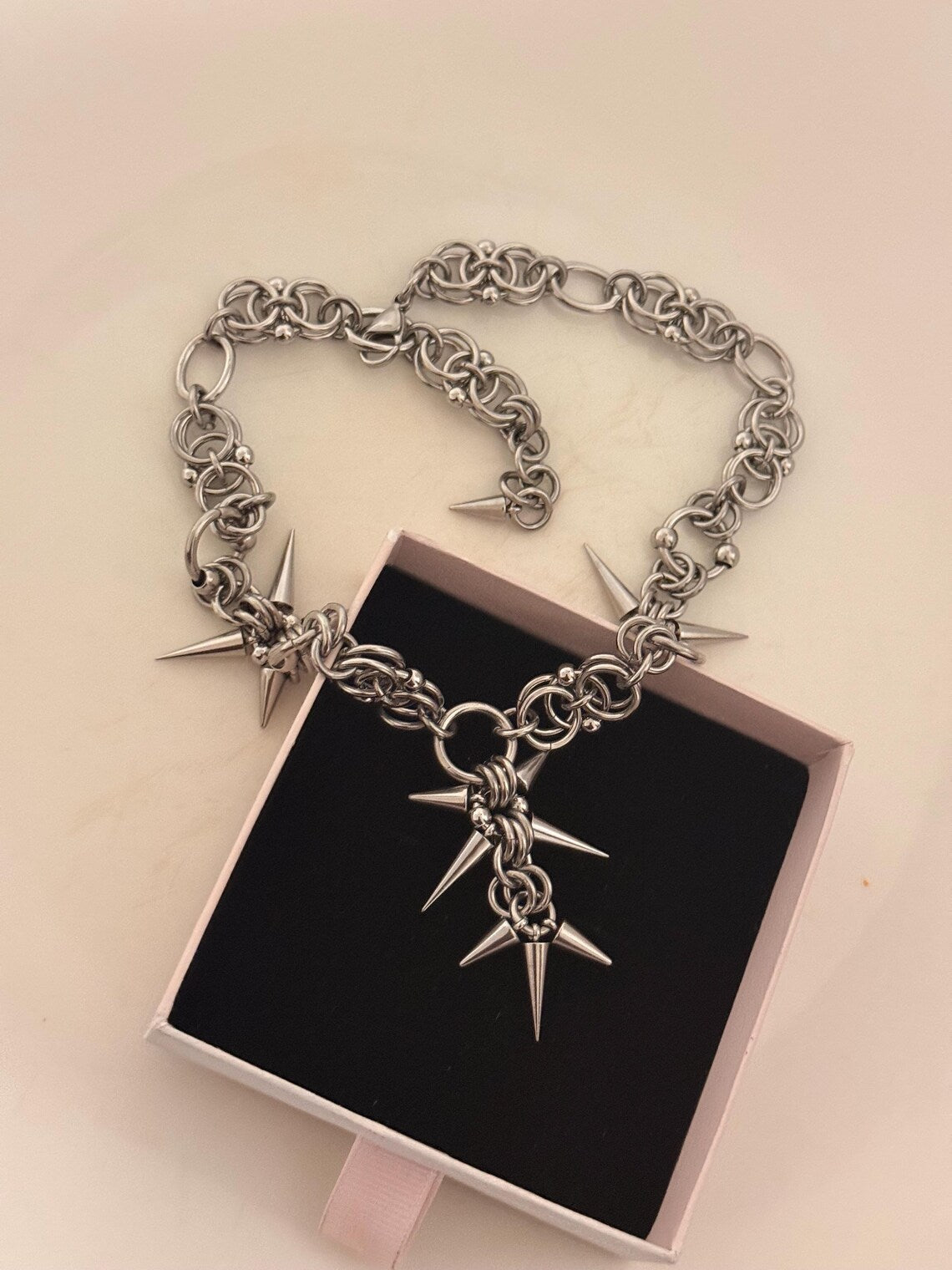 Silver Spiked Star Choker Chain Necklace