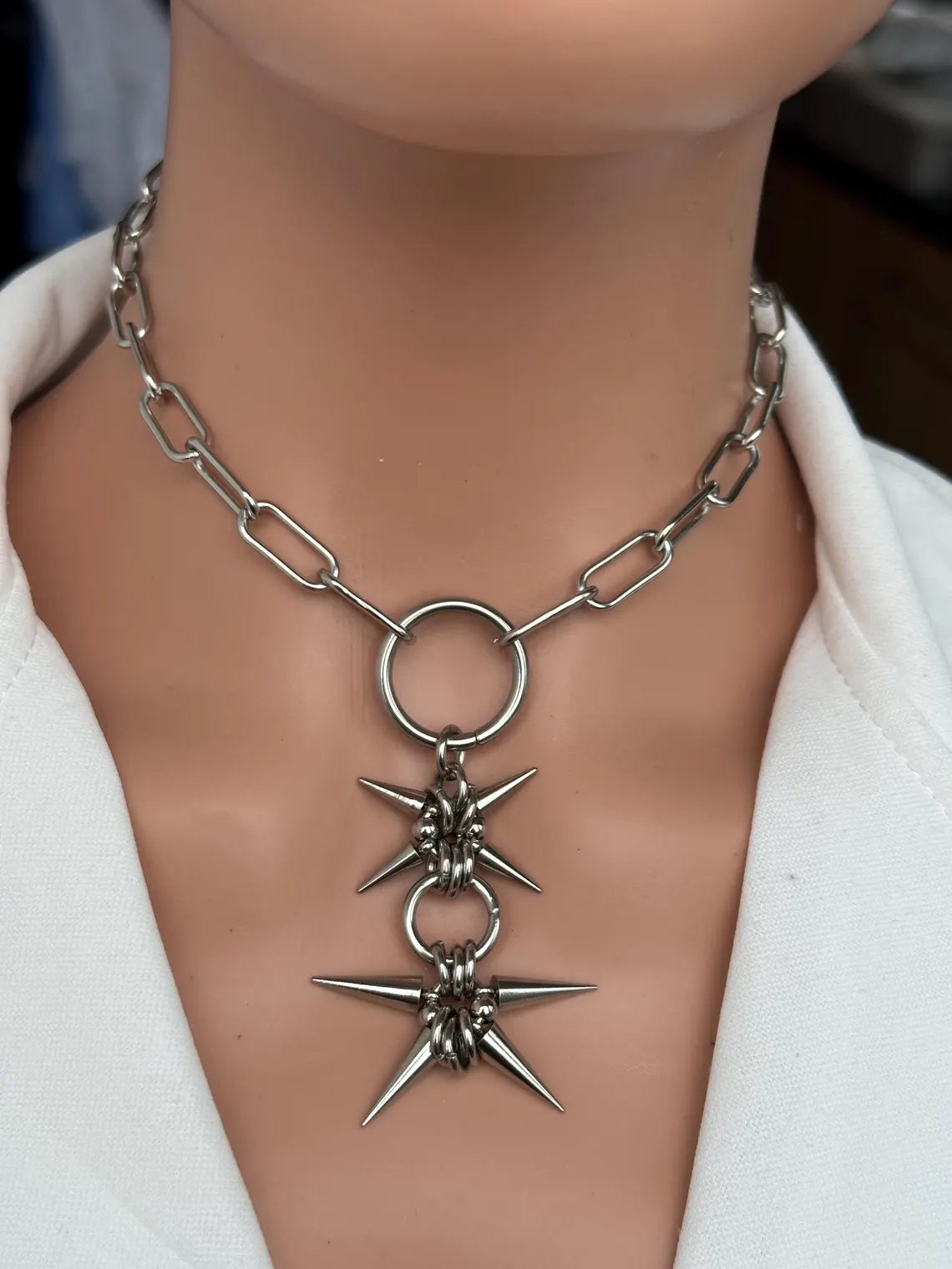 Silver Spiked Star Chain Necklace