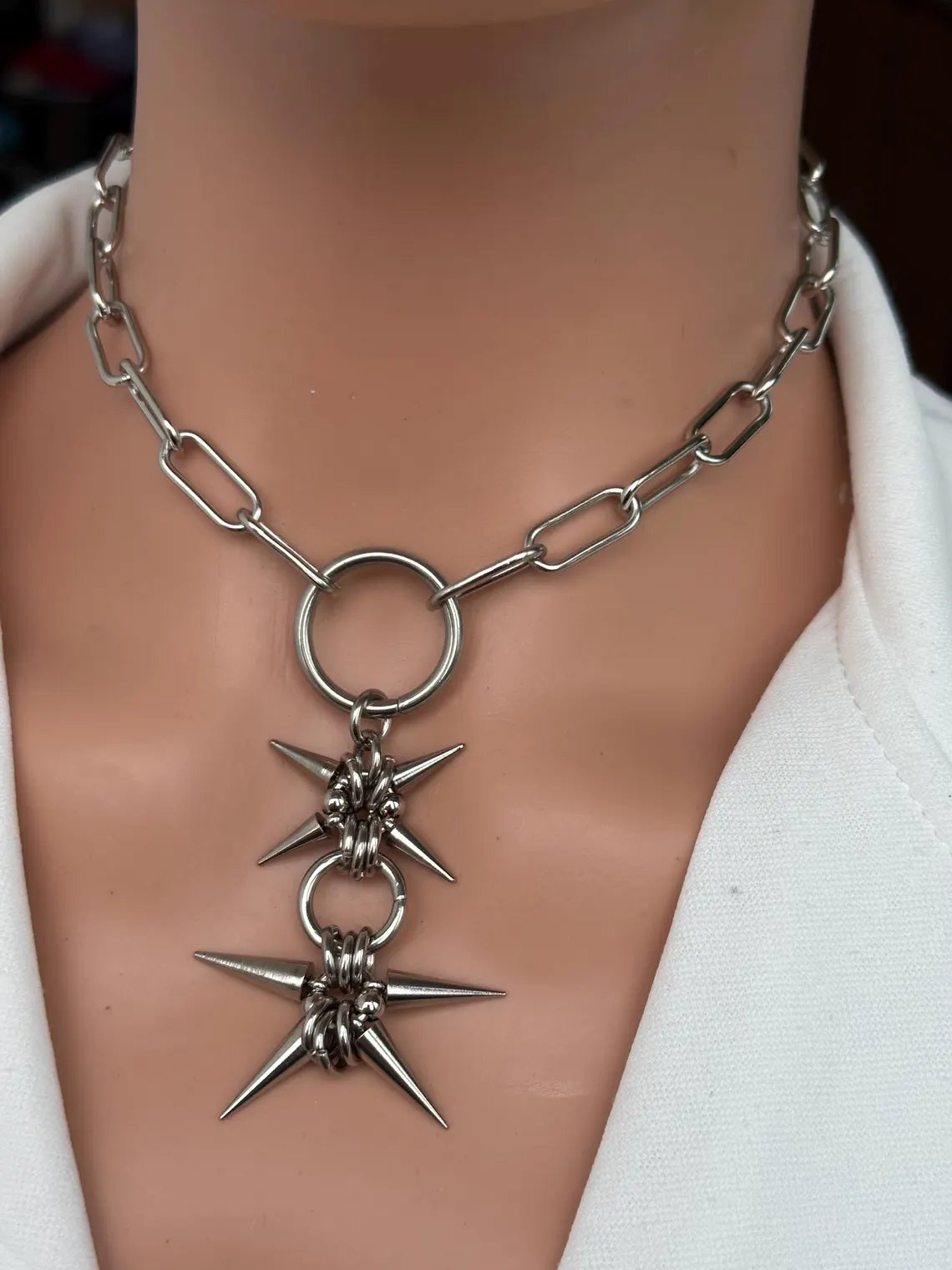Silver Spiked Star Chain Necklace