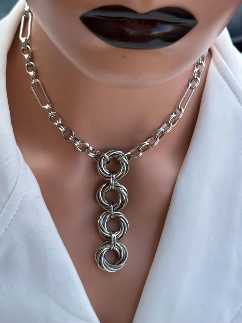 Silver Chainmail Drop Necklace Jewellery