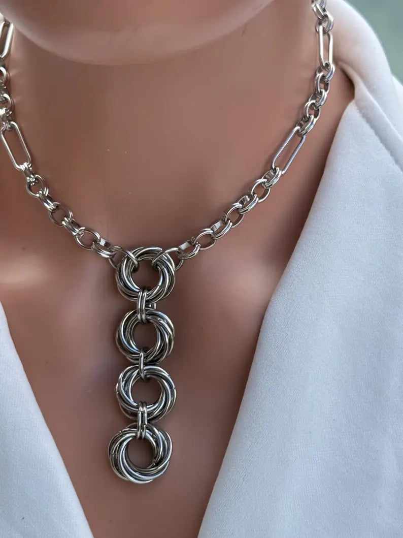 Silver Chainmail Drop Necklace Jewellery
