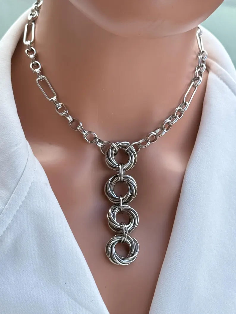 Silver Chainmail Drop Necklace Jewellery
